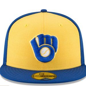 Milwaukee Brewers New Era Blue Gold Fitted Hat 8